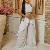 avec ceinture, costume deux pièces, sans manches, dos nu, robe longue asymétrique irrégulière, pantalon large